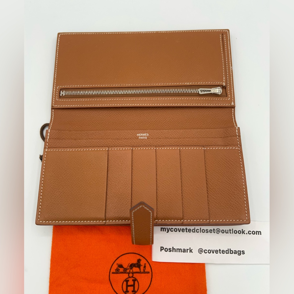 HERMES Bearn Gold Leather Wallet with H Closure w/Dust Bag Good Condition - Picture 5 of 16